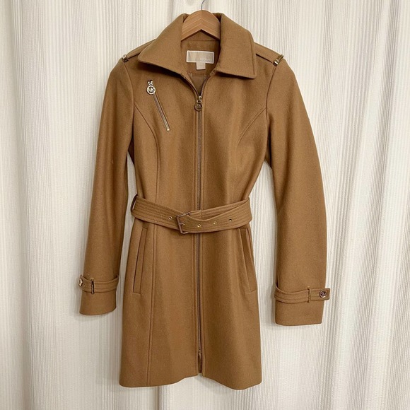 Michael Kors Wool Belted Coat with Gold Accents - Picture 1 of 5